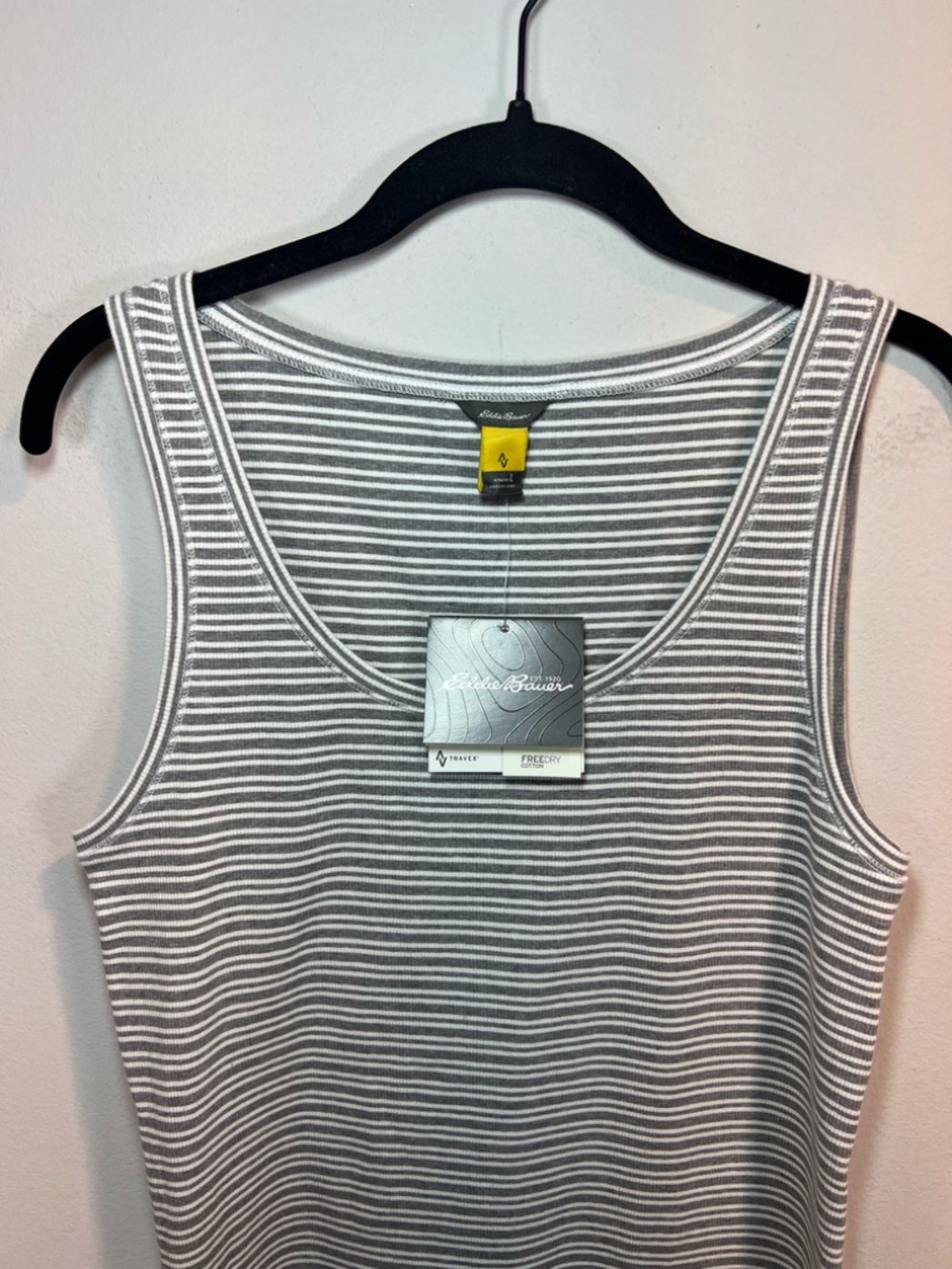 Eddie Bauer Lookout Tank Top Sleeveless Shirt Gray White Stripes FreeDry  NEW Lg - Picture 2 of 10